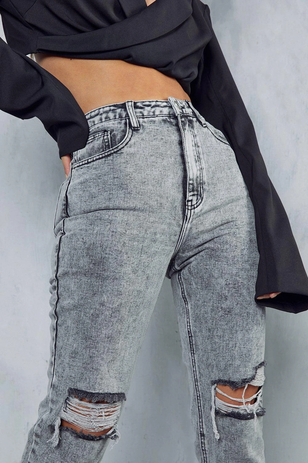 Acid Wash Distressed Mom Jeans 8 Acid Wash Distressed Mom Jeans - Image 6