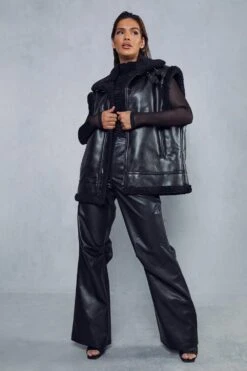 Aviator Borg Lined Biker Gilet -Cheap Sarto Tone Store black aviator borg lined biker gilet 3