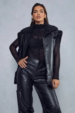 Aviator Borg Lined Biker Gilet -Cheap Sarto Tone Store black aviator borg lined biker gilet 4