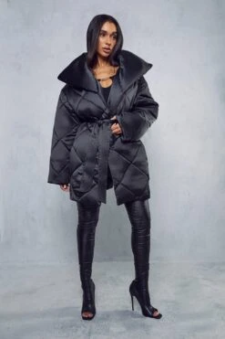 Belted Oversized Quilted Coat 11 Belted Oversized Quilted Coat -Cheap Sarto Tone Store black belted oversized quilted coat 3