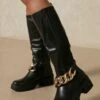 Chunky Removable Chain Knee High Boot 1 Chunky Removable Chain Knee High Boot -Cheap Sarto Tone Store black chunky removable chain knee high boot