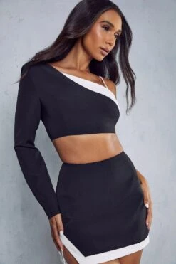 Colour Block One Shoulder Micro Mini Co-ord 11 Colour Block One Shoulder Micro Mini Co-ord -Cheap Sarto Tone Store black colour block one shoulder micro mini co ord 4