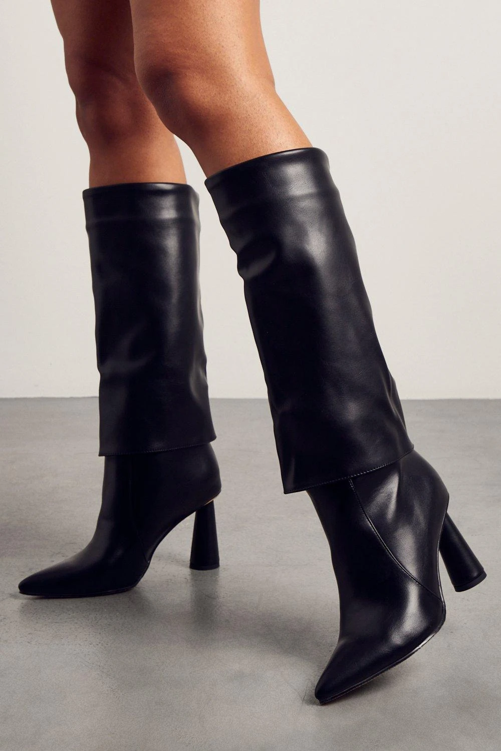 Cone Heel Folded Knee High Boots 3 Cone Heel Folded Knee High Boots