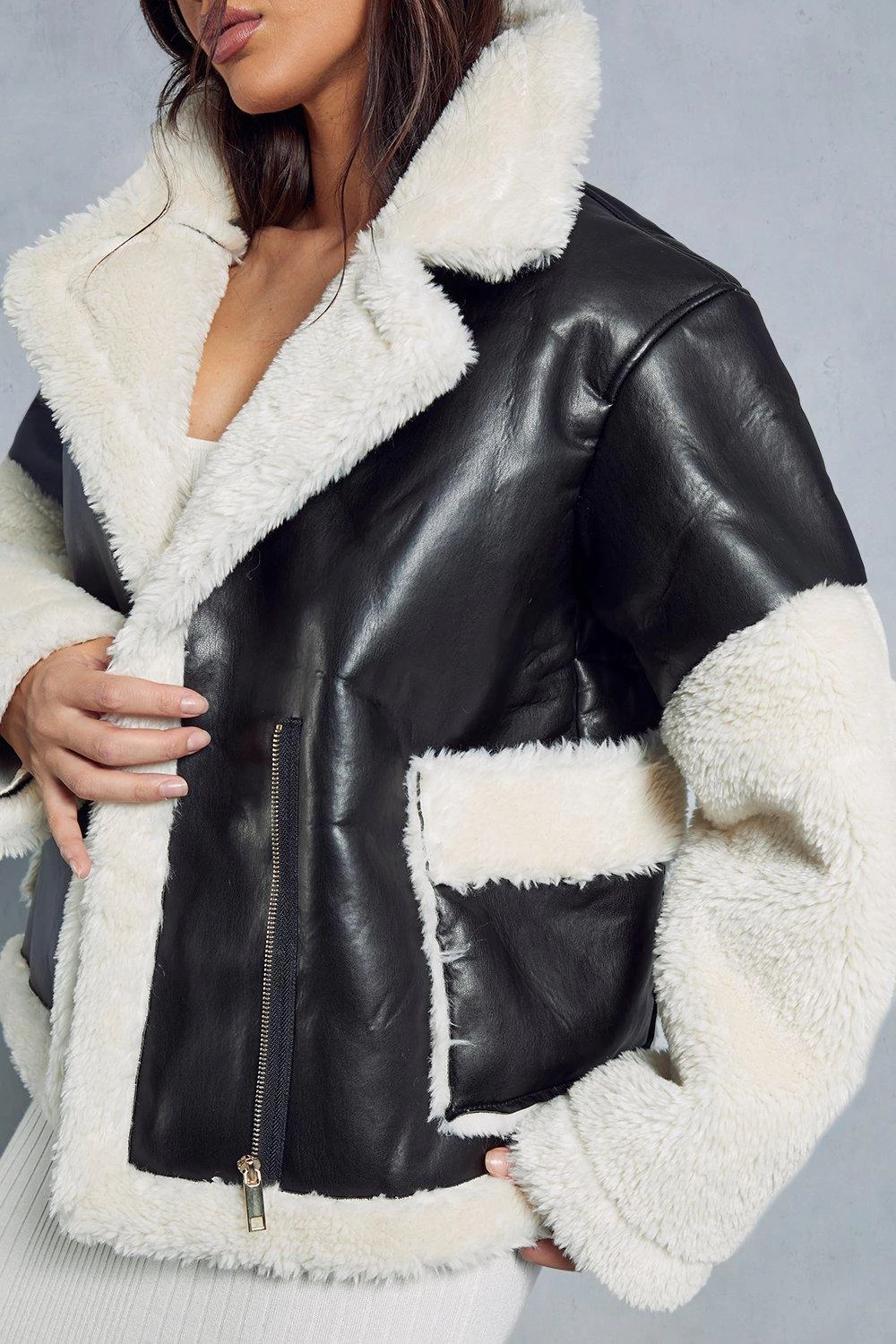 Contrast Borg Detail Aviator Jacket 4 Contrast Borg Detail Aviator Jacket - Image 2