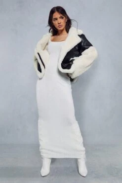 Contrast Borg Detail Aviator Jacket 11 Contrast Borg Detail Aviator Jacket -Cheap Sarto Tone Store black contrast borg detail aviator jacket 3