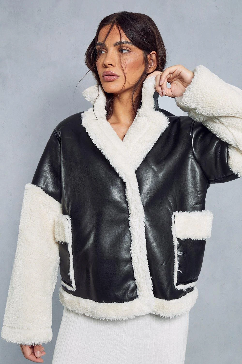 Contrast Borg Detail Aviator Jacket 3 Contrast Borg Detail Aviator Jacket