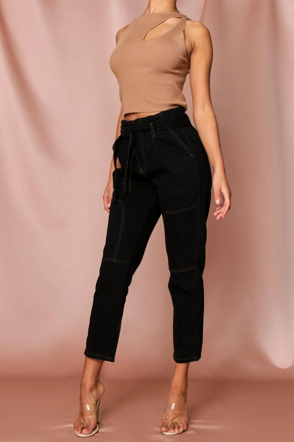 Contrast Stitch Belted Mom Jean 5 Contrast Stitch Belted Mom Jean - Image 3