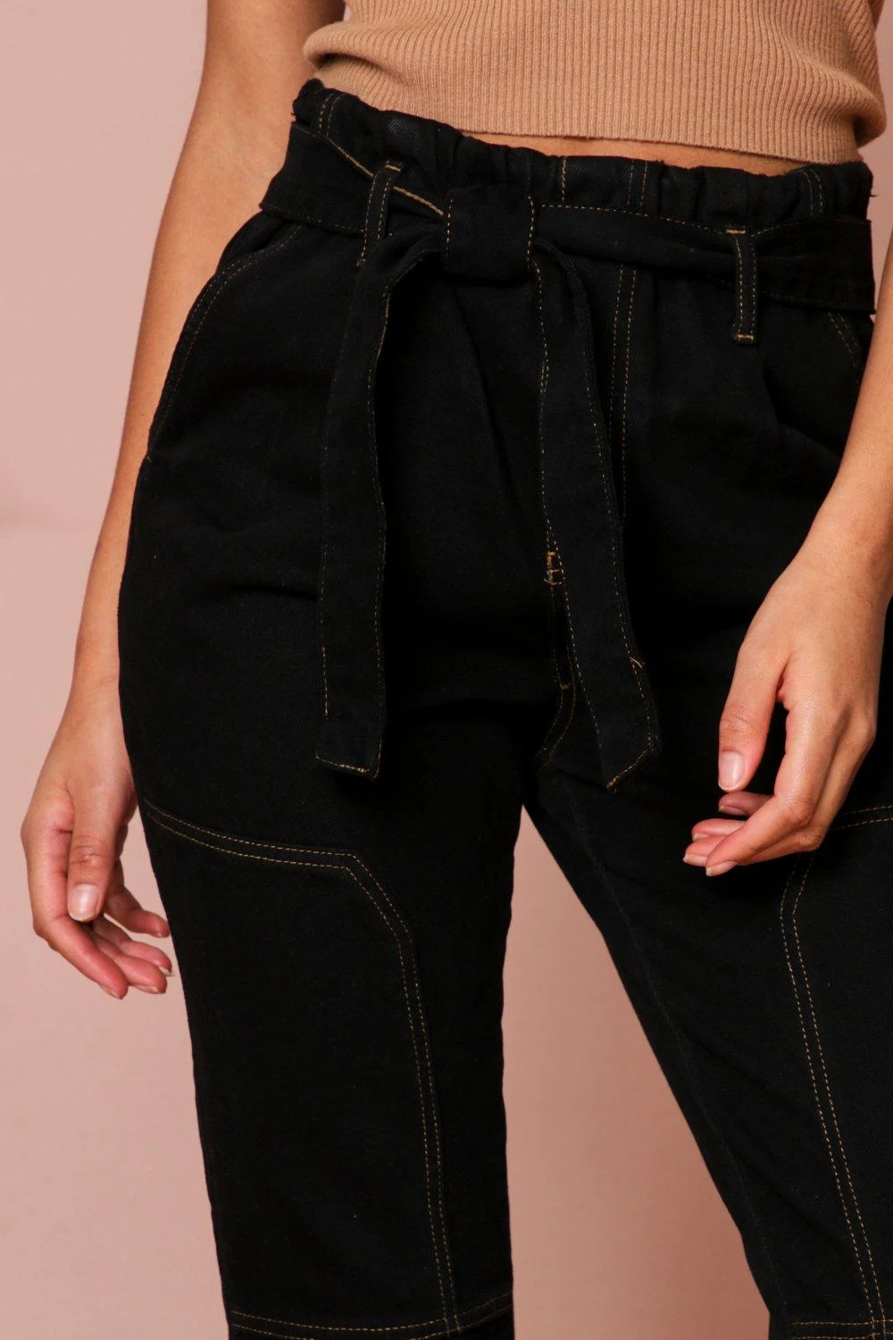 Contrast Stitch Belted Mom Jean 6 Contrast Stitch Belted Mom Jean - Image 4