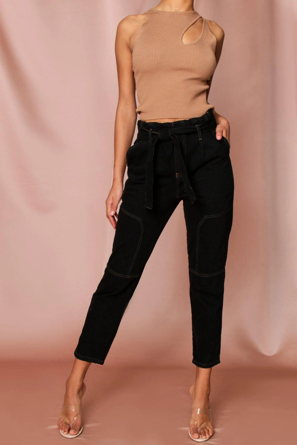 Contrast Stitch Belted Mom Jean 3 Contrast Stitch Belted Mom Jean