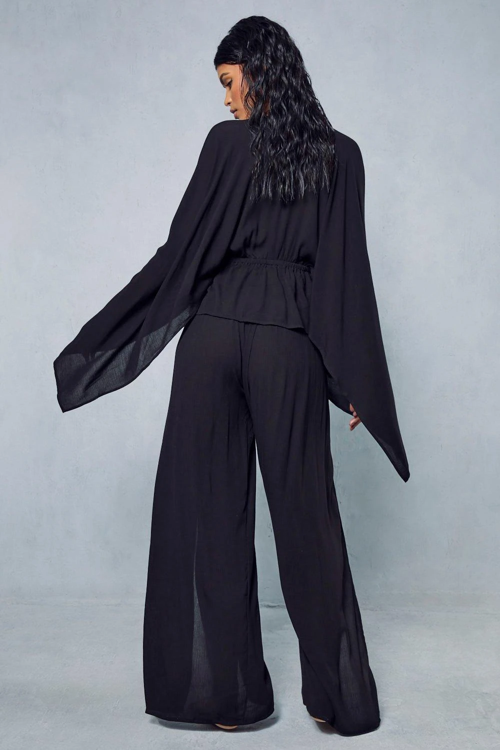 Crinkle Sheer Plunge Front Ruffle Trouser Co Ord 5 Crinkle Sheer Plunge Front Ruffle Trouser Co Ord - Image 3