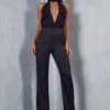Deep Plunge Halterneck Jumpsuit 1 Deep Plunge Halterneck Jumpsuit -Cheap Sarto Tone Store black deep plunge halterneck jumpsuit