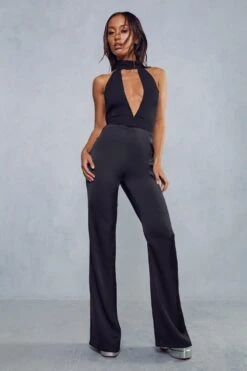Deep Plunge Halterneck Jumpsuit -Cheap Sarto Tone Store black deep plunge halterneck jumpsuit 2