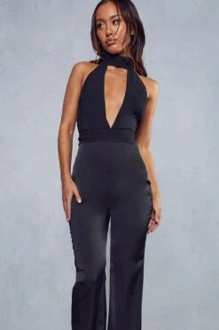 Deep Plunge Halterneck Jumpsuit -Cheap Sarto Tone Store black deep plunge halterneck jumpsuit 3