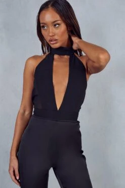 Deep Plunge Halterneck Jumpsuit -Cheap Sarto Tone Store black deep plunge halterneck jumpsuit 4
