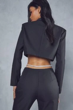 Diamante Strap Cropped Blazer -Cheap Sarto Tone Store black diamante strap cropped blazer 2