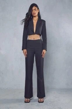 Diamante Strap Cropped Blazer -Cheap Sarto Tone Store black diamante strap cropped blazer 3