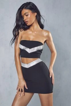 Diamante Trim Mini Skirt Co-ord 14 Diamante Trim Mini Skirt Co-ord -Cheap Sarto Tone Store black diamante trim mini skirt co ord 5