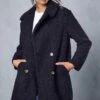 Double Breasted Faux Fur Teddy Coat -Cheap Sarto Tone Store black double breasted faux fur teddy coat