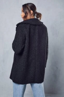 Double Breasted Faux Fur Teddy Coat -Cheap Sarto Tone Store black double breasted faux fur teddy coat 2