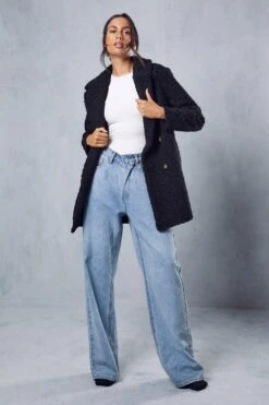 Double Breasted Faux Fur Teddy Coat -Cheap Sarto Tone Store black double breasted faux fur teddy coat 3