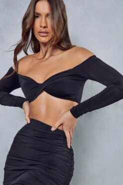 Double Layer Slinky Bardot Twist Ruched Mini Skirt Co Ord 11 Double Layer Slinky Bardot Twist Ruched Mini Skirt Co Ord -Cheap Sarto Tone Store black double layer slinky bardot twist ruched mini skirt co ord 1 4