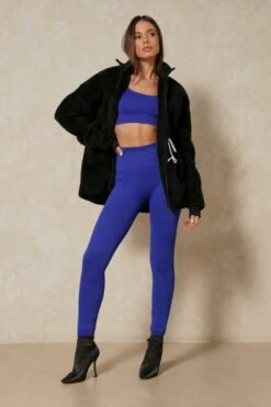 Drawstring Detail Zip Front Teddy Jacket -Cheap Sarto Tone Store black drawstring detail zip front teddy jacket 4