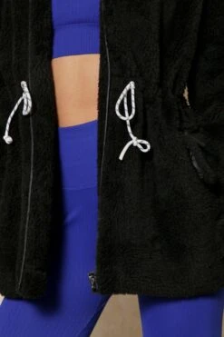 Drawstring Detail Zip Front Teddy Jacket -Cheap Sarto Tone Store black drawstring detail zip front teddy jacket 5