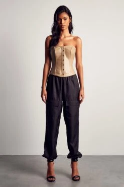 Elastic Drawstring Detail Cargo Pant 10 Elastic Drawstring Detail Cargo Pant -Cheap Sarto Tone Store black elastic drawstring detail cargo pant 3