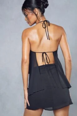 Georgette Open Tie Back Halterneck Cami & Skirt Co Ord 10 Georgette Open Tie Back Halterneck Cami & Skirt Co Ord -Cheap Sarto Tone Store black georgette open tie back halterneck cami skirt co ord 1 2
