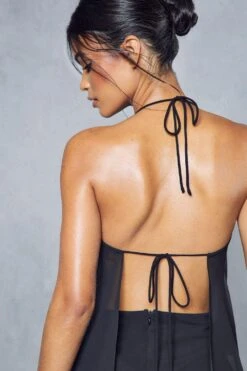 Georgette Open Tie Back Halterneck Cami & Skirt Co Ord 13 Georgette Open Tie Back Halterneck Cami & Skirt Co Ord -Cheap Sarto Tone Store black georgette open tie back halterneck cami skirt co ord 1 5