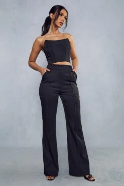 High Waist Seam Detail Trousers -Cheap Sarto Tone Store black high waist seam detail trousers 3