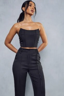 High Waist Seam Detail Trousers -Cheap Sarto Tone Store black high waist seam detail trousers 4