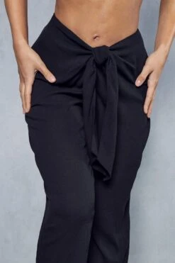 Cheap Sarto Tone Store -Cheap Sarto Tone Store black knot front linen look beach trousers 1 1