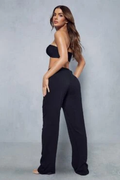 Knot Front Linen Look Beach Trousers 10 Knot Front Linen Look Beach Trousers -Cheap Sarto Tone Store black knot front linen look beach trousers 1 2