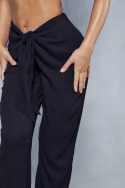 Knot Front Linen Look Beach Trousers 13 Knot Front Linen Look Beach Trousers -Cheap Sarto Tone Store black knot front linen look beach trousers 1 5