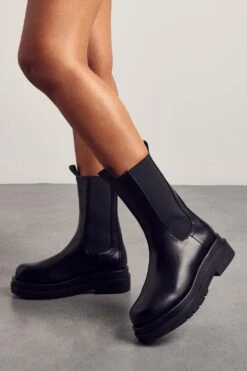 Leather Look Chunky Sole Ankle Boot 7 Leather Look Chunky Sole Ankle Boot -Cheap Sarto Tone Store black leather look chunky sole ankle boot 2