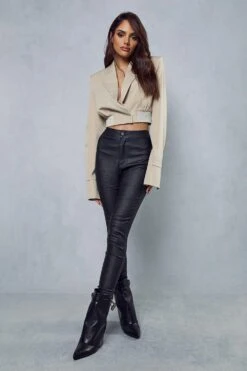 Leather Look Coated Denim Skinny Jean -Cheap Sarto Tone Store black leather look coated denim skinny jean 3