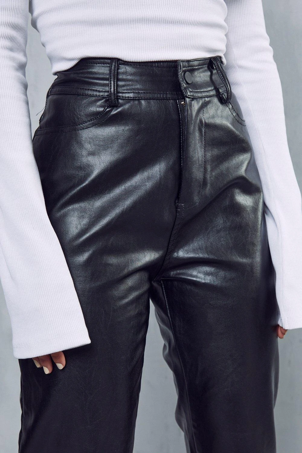 Leather Look High Waisted Straight Leg Trousers 3 Leather Look High Waisted Straight Leg Trousers - Image 2
