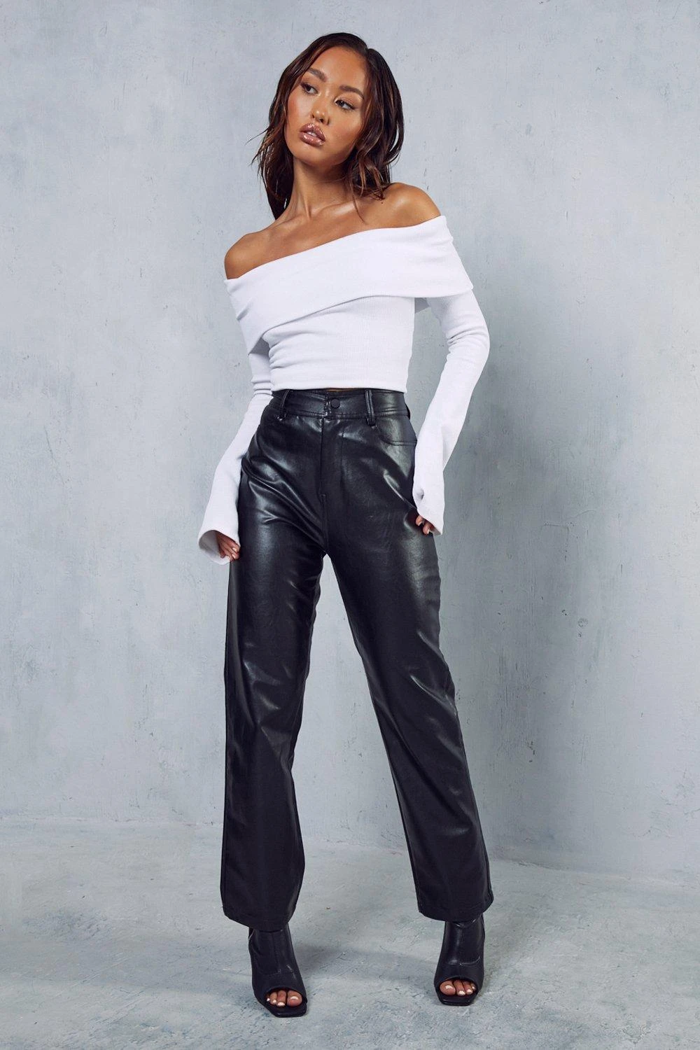 Leather Look High Waisted Straight Leg Trousers 5 Leather Look High Waisted Straight Leg Trousers - Image 4