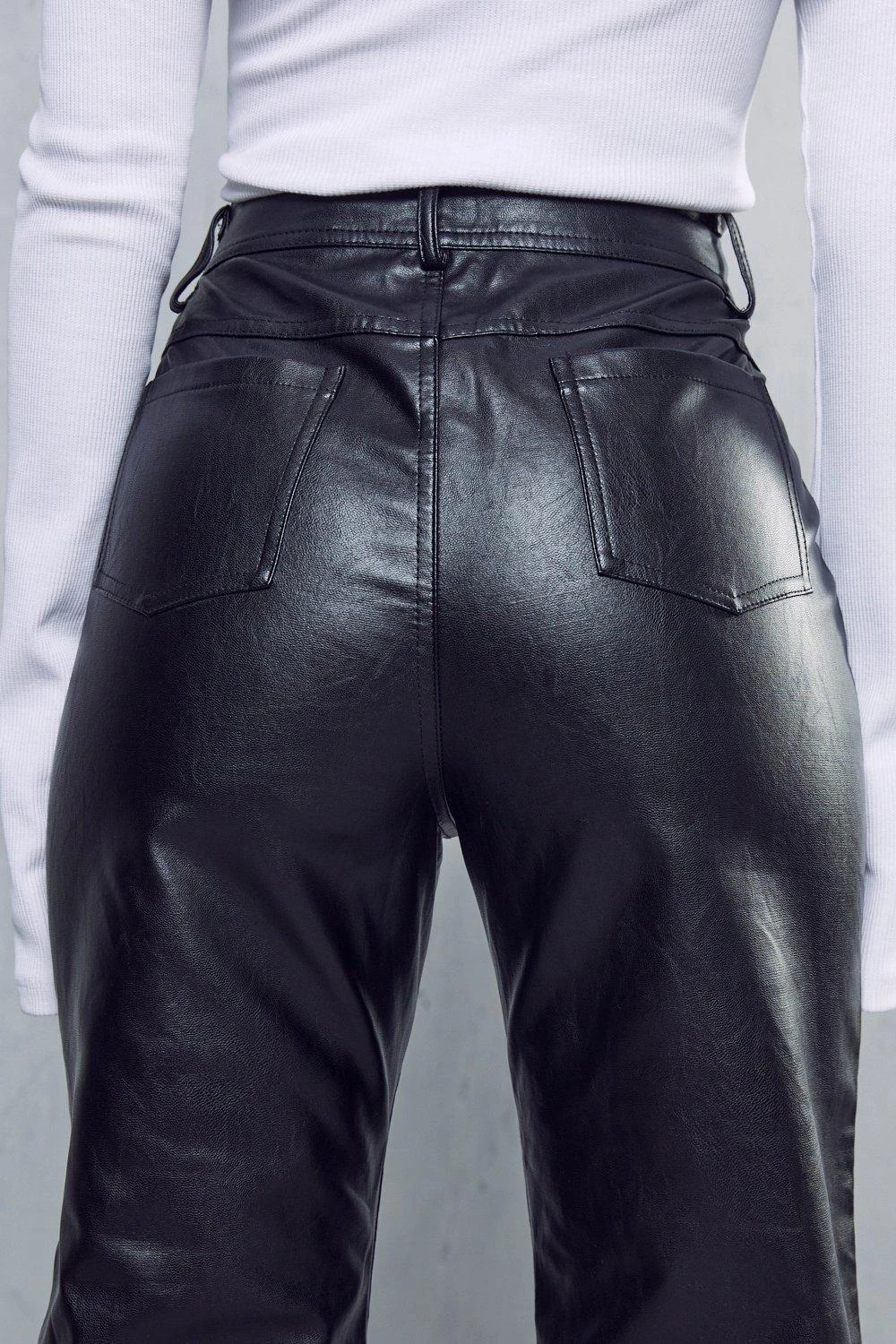 Leather Look High Waisted Straight Leg Trousers 6 Leather Look High Waisted Straight Leg Trousers - Image 5