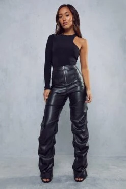Leather Look Ruched Leg Trousers 11 Leather Look Ruched Leg Trousers -Cheap Sarto Tone Store black leather look ruched leg trousers 3
