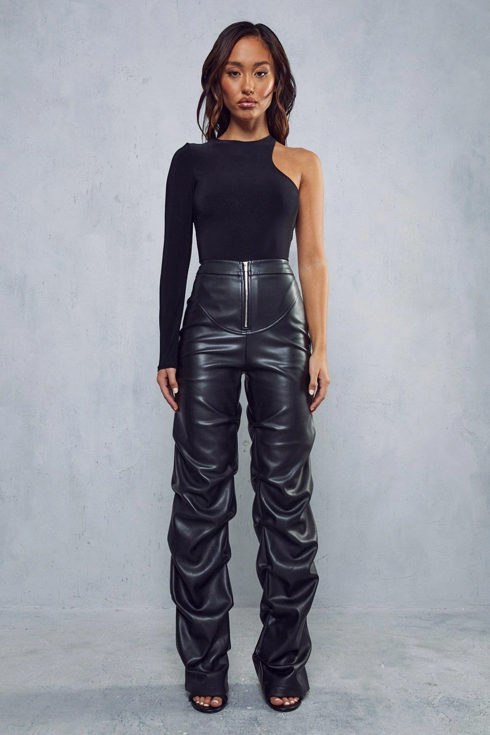 Leather Look Ruched Leg Trousers 3 Leather Look Ruched Leg Trousers