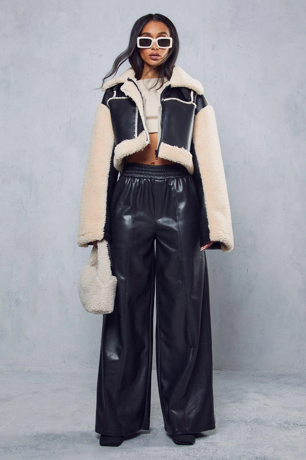 Leather Look Ruched Waist Wide Leg Trouser 6 Leather Look Ruched Waist Wide Leg Trouser - Image 4