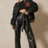 Leather Look V Dip Front Belted Trousers 2 Leather Look V Dip Front Belted Trousers -Cheap Sarto Tone Store black leather look v dip front belted trousers