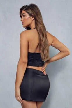 Lexi Wood Satin Seam Detail Mini Skirt -Cheap Sarto Tone Store black lexi wood satin seam detail mini skirt 3