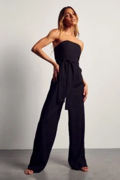 Linen Look Bardot Wide Leg Jumpsuit