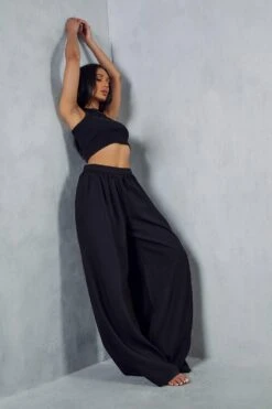 Linen Look Extreme Wide Leg Trouser 10 Linen Look Extreme Wide Leg Trouser -Cheap Sarto Tone Store black linen look extreme wide leg trouser 3