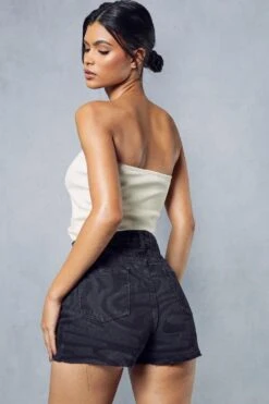 Marble Print Denim Shorts -Cheap Sarto Tone Store black marble print denim shorts 2