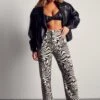 Marble Print Wide Leg Denim Jeans -Cheap Sarto Tone Store black marble print wide leg denim jeans