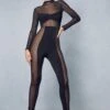 Mesh Panelled Catsuit 1 Mesh Panelled Catsuit -Cheap Sarto Tone Store black mesh panelled catsuit